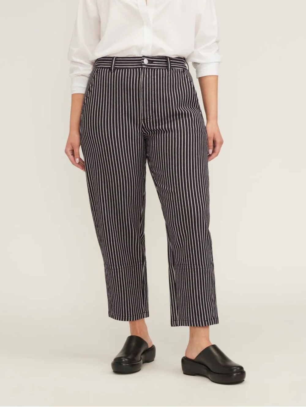 Everlane The Utility Barrel Pant In Black/Bone Stripes Size 2